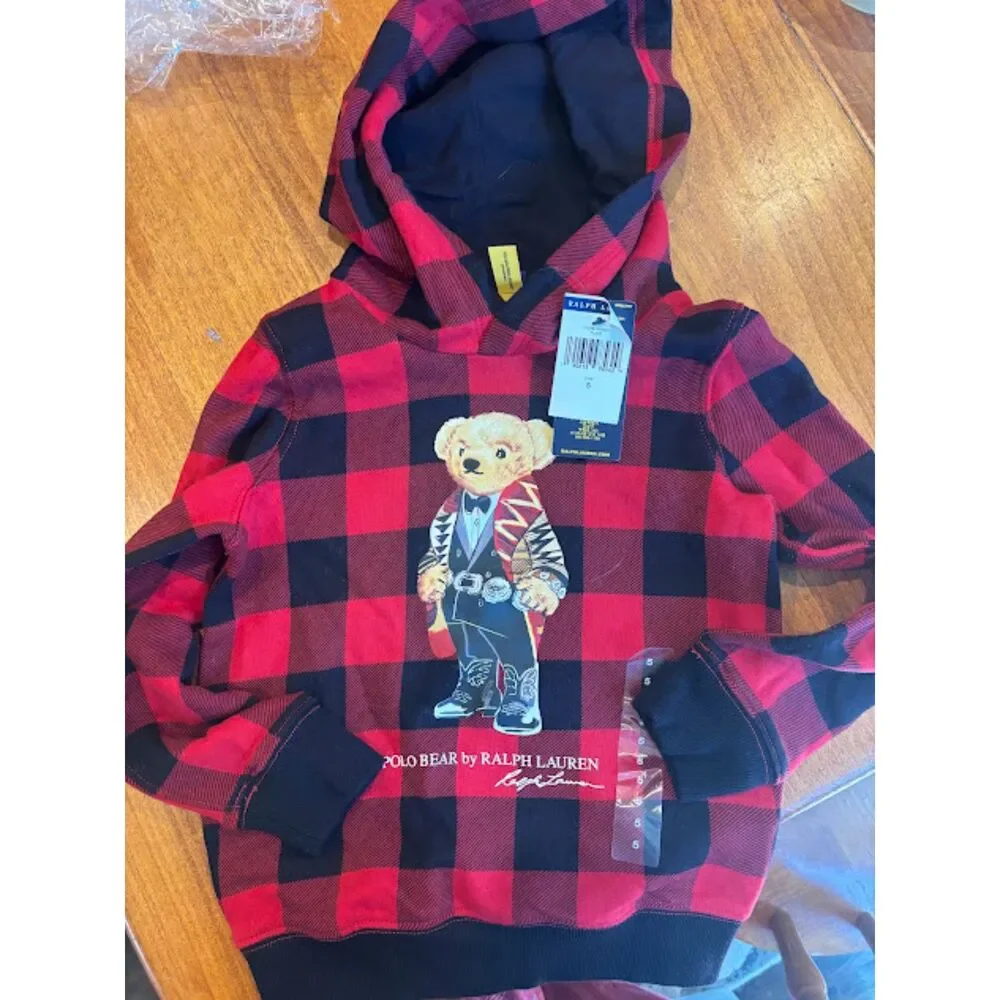 Polo Ralph Lauren Polo Bear Sweatshirt Hoodie s 5 Kids Unisex Holiday Preppy NWT